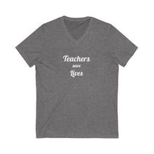 将图片加载到图库查看器,Teachers Save Lives Unisex Jersey Short Sleeve V-Neck Tee