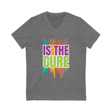 Charger l'image dans la galerie, Education is the Cure (version 3) Unisex Jersey Short Sleeve V-Neck Tee