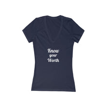 Charger l'image dans la galerie, Know your Worth Women's Jersey Short Sleeve Deep V-Neck Tee
