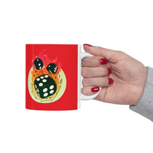 Load image into Gallery viewer, Flaming Dice Red Mug 11oz