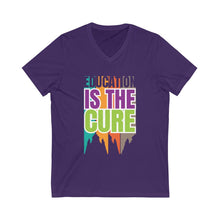Charger l'image dans la galerie, Education is the Cure (version 3) Unisex Jersey Short Sleeve V-Neck Tee