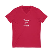 Charger l'image dans la galerie, Know your Worth Unisex Jersey Short Sleeve V-Neck Tee