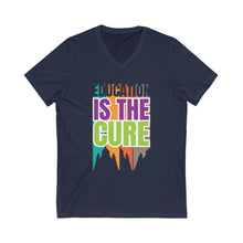 Charger l'image dans la galerie, Education is the Cure (version 3) Unisex Jersey Short Sleeve V-Neck Tee