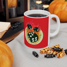 Load image into Gallery viewer, Flaming Dice Red Mug 11oz