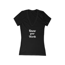 Charger l'image dans la galerie, Know your Worth Women's Jersey Short Sleeve Deep V-Neck Tee