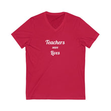 将图片加载到图库查看器,Teachers Save Lives Unisex Jersey Short Sleeve V-Neck Tee