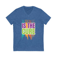 Charger l'image dans la galerie, Education is the Cure (version 3) Unisex Jersey Short Sleeve V-Neck Tee