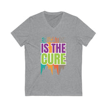 Charger l'image dans la galerie, Education is the Cure (version 3) Unisex Jersey Short Sleeve V-Neck Tee