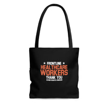 Load image into Gallery viewer, Frontline Healthcare Workers (version 2) Thank You Black AOP Tote Bag
