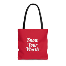 画像をギャラリービューアに読み込む, Know Your Worth Red AOP Tote Bag
