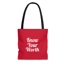 将图片加载到图库查看器，Know Your Worth Red AOP Tote Bag
