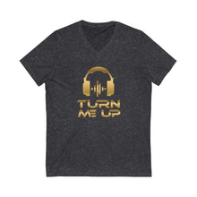 Load image into Gallery viewer, Turn Me Up - Gold (version 2) Unisex Jersey Short Sleeve V-Neck Tee
