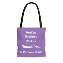 Load image into Gallery viewer, Frontline Healthcare Workers Thank You Purple AOP Tote Bag

