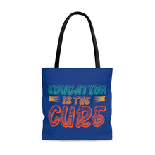 Load image into Gallery viewer, Education is the Cure Blue Tote Bag

