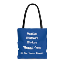 Load image into Gallery viewer, Frontline Healthcare Workers Thank You Blue AOP Tote Bag
