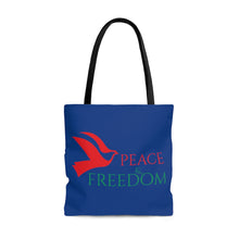 Load image into Gallery viewer, Peace &amp; Freedom Blue Tote Bag
