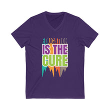Lade das Bild in den Galerie-Viewer, Education is the Cure (version 3) Unisex Jersey Short Sleeve V-Neck Tee
