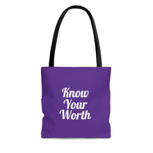 画像をギャラリービューアに読み込む, Know Your Worth Purple AOP Tote Bag
