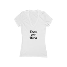 将图片加载到图库查看器，Know your Worth Women&#39;s Jersey Short Sleeve Deep V-Neck Tee
