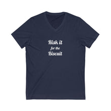 Load image into Gallery viewer, Risk it for the Biscuit Unisex Jersey Short Sleeve V-Neck Tee
