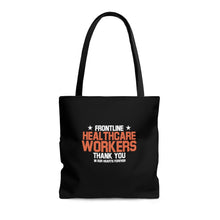 Load image into Gallery viewer, Frontline Healthcare Workers (version 2) Thank You Black AOP Tote Bag
