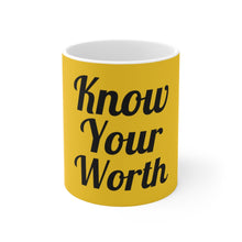 Load image into Gallery viewer, Know Your Worth Yellow Ceramic Mug 11oz
