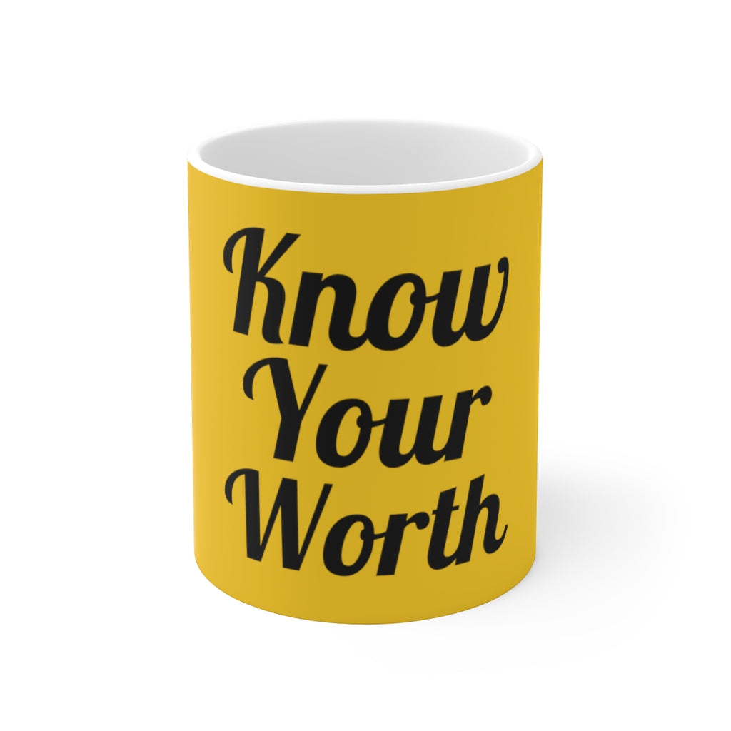 Know Your Worth Yellow Ceramic Mug 11oz
