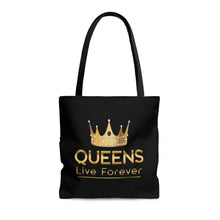 Cargar imagen en el visor de la galería, Queens Live Forever Black AOP Tote Bag
