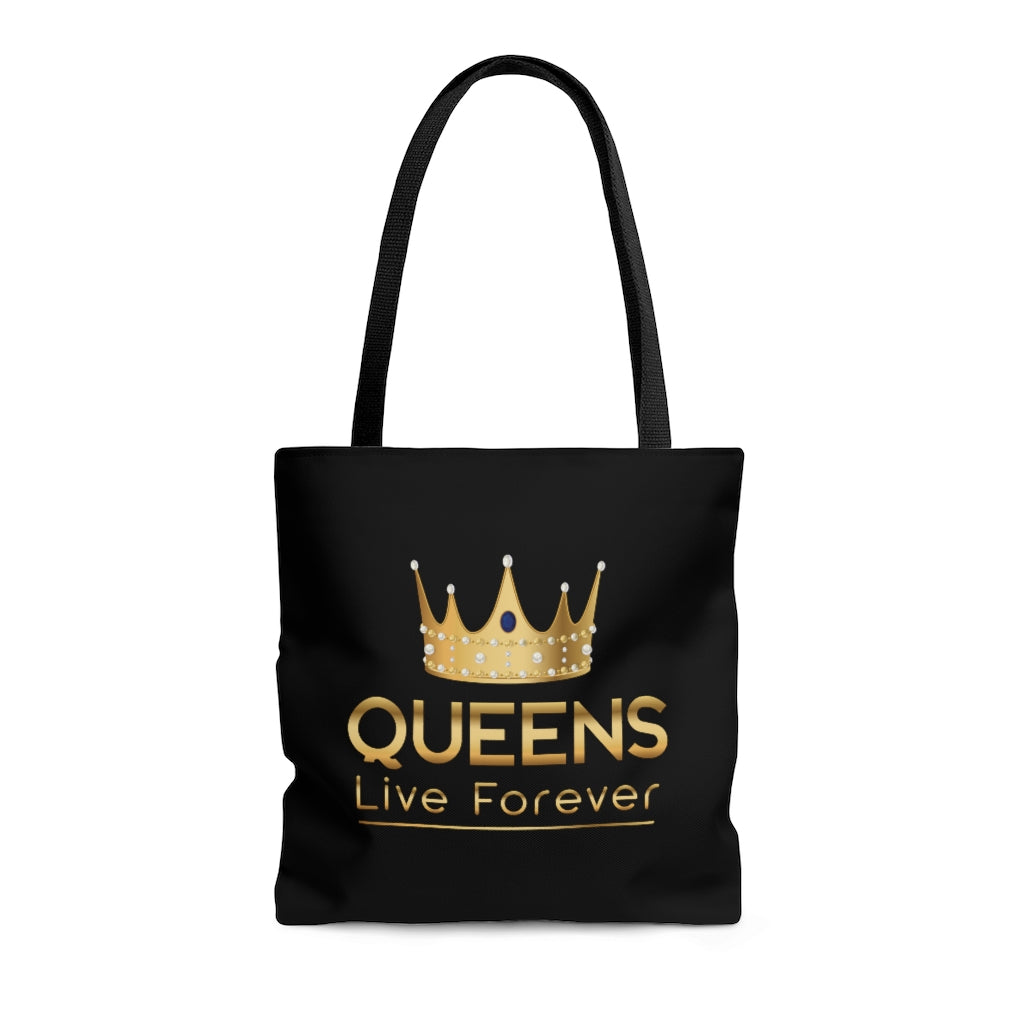 Queens Live Forever Black AOP Tote Bag