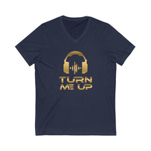 Load image into Gallery viewer, Turn Me Up - Gold (version 2) Unisex Jersey Short Sleeve V-Neck Tee
