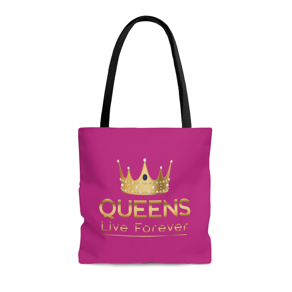Queens Live Forever Berry AOP Tote Bag